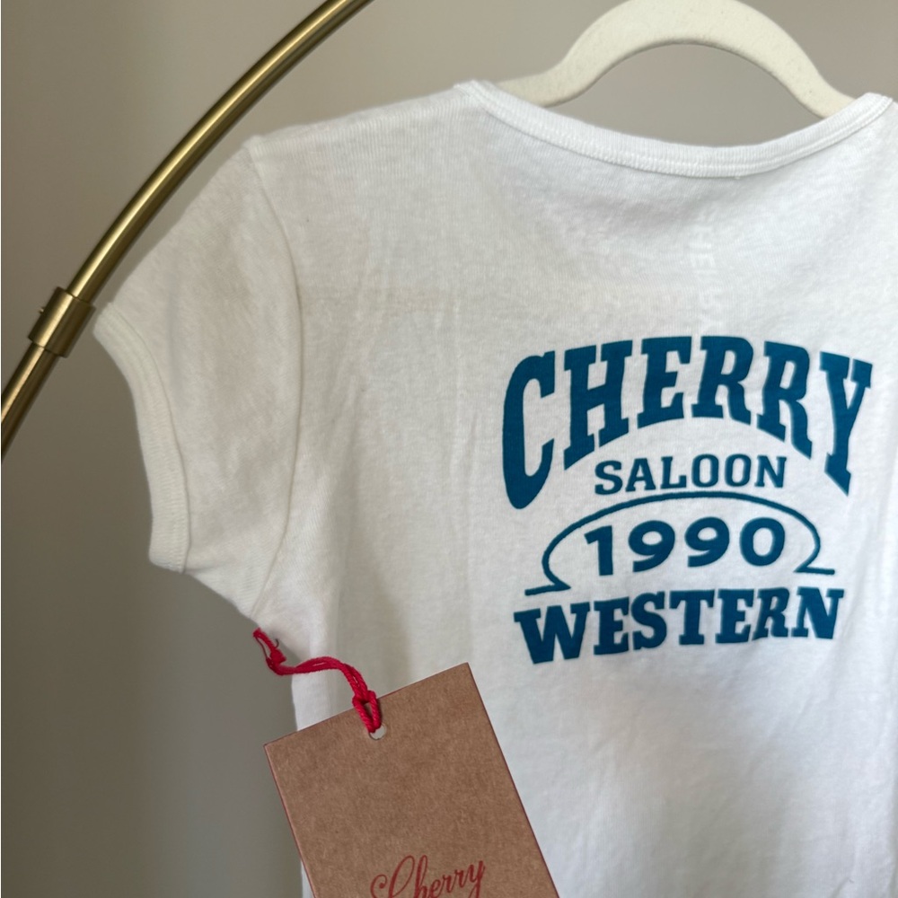Cherry LA White Tee with Blue Print